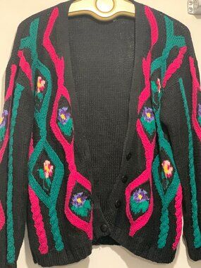 VINTAGE JL PLUM KNIT COTTON BLEND SWEATER CARDIGANS SIZE L